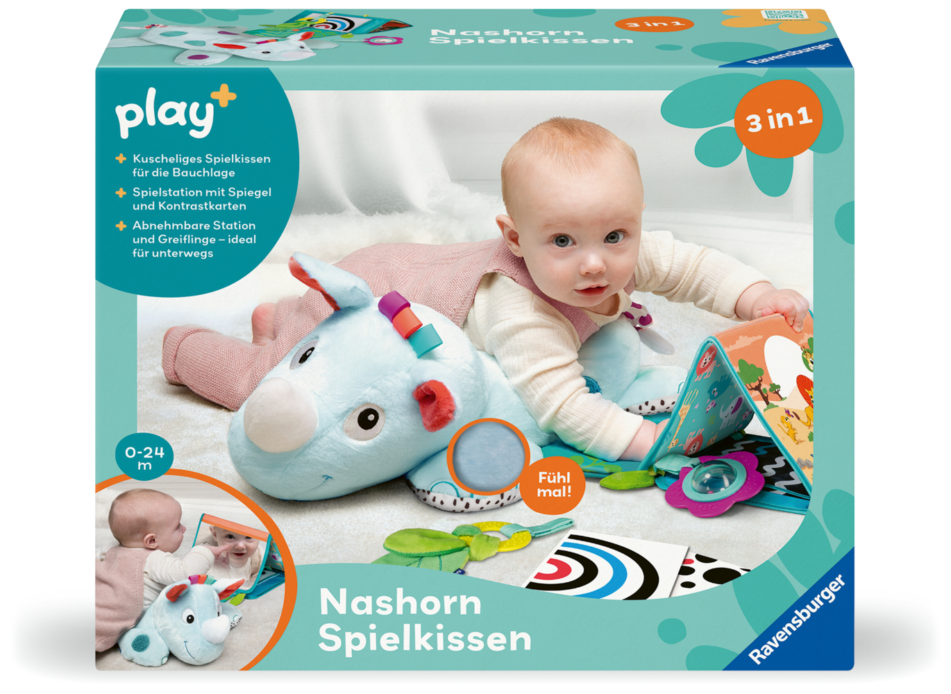 Play+ Nashorn Spielkissen (für die Bauchlage) main product photo