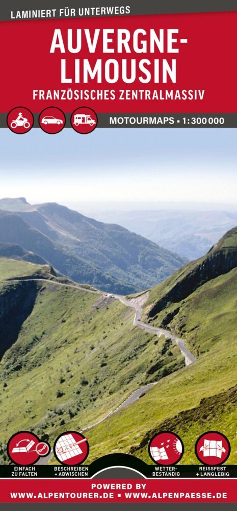 MoTourMaps Auvergne-Limousin Auto- und Motorradkarte 1:300.000 main product photo