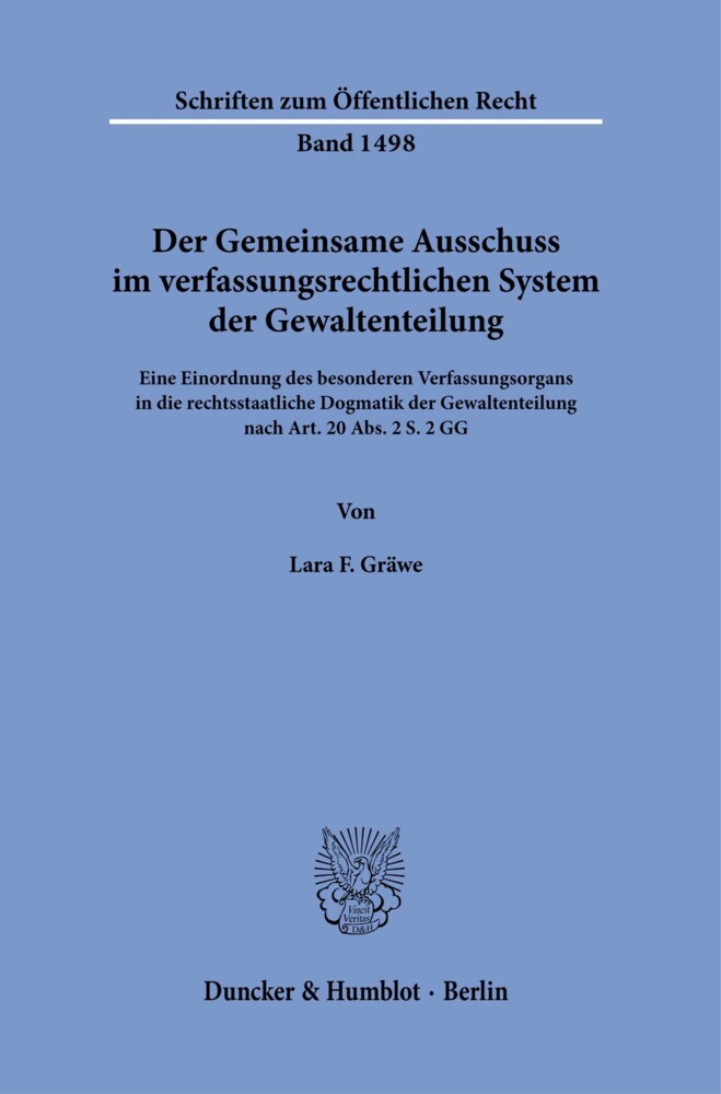 Der Gemeinsame Ausschuss im verfassungsrechtlichen System der Gewaltenteilung. main product photo