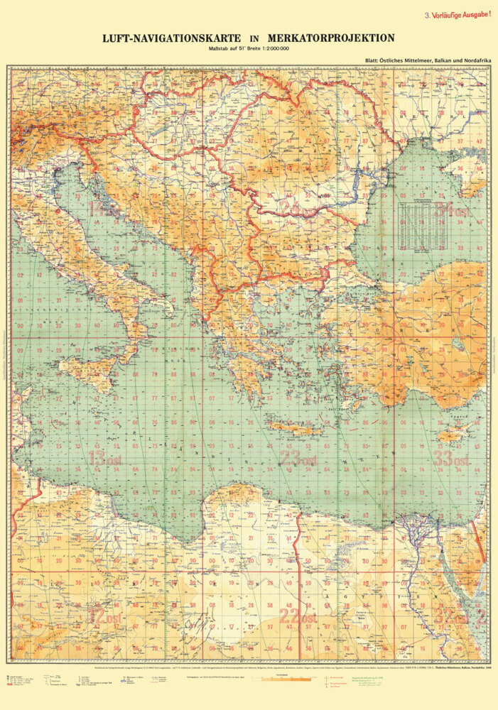 LUFT-NAVIGATIONSKARTE: Östliches Mittelmeer, Balkan, Nordafrika 1940 (Plano) main product photo