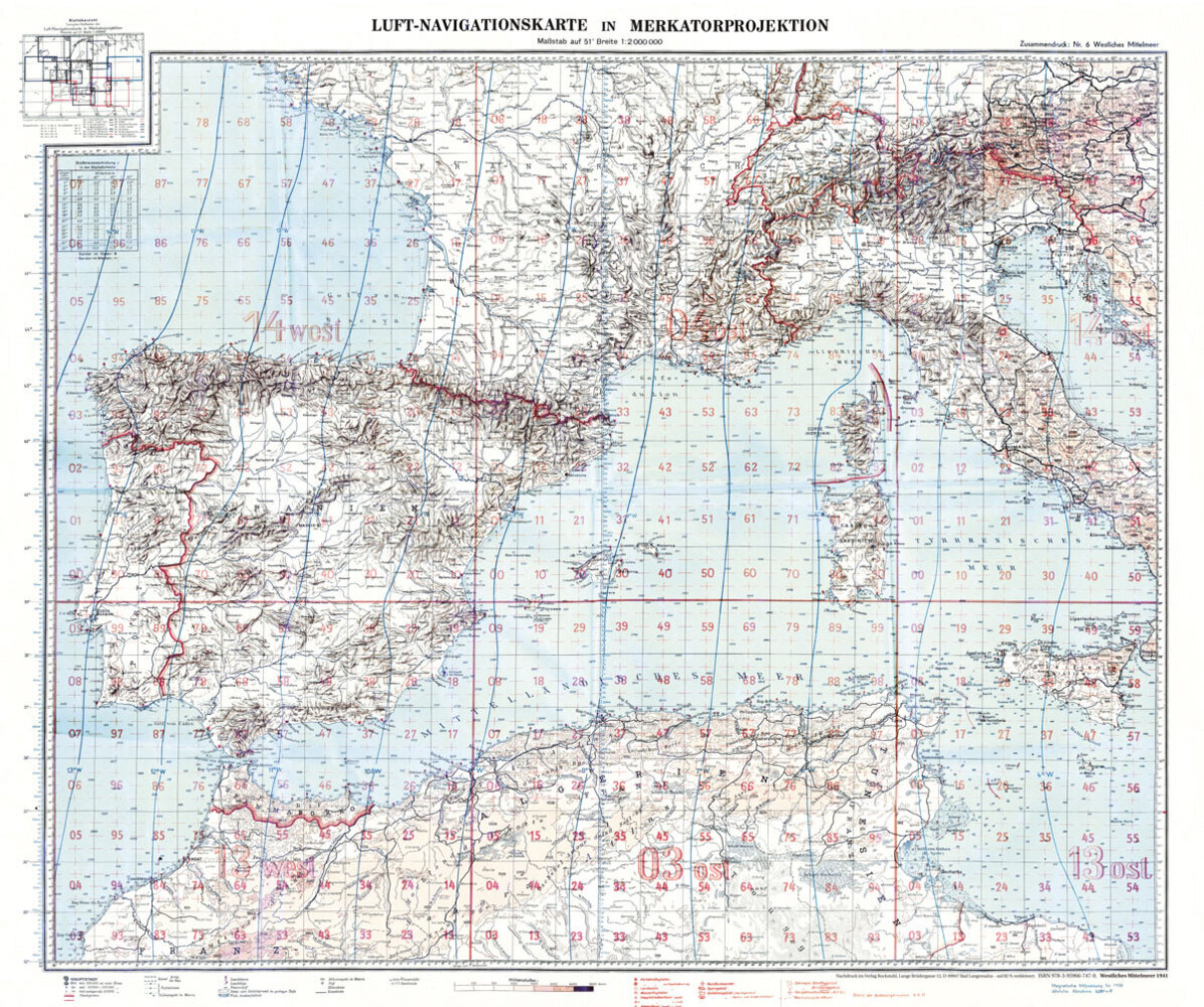 LUFT-NAVIGATIONSKARTE: Westliches Mittelmeer 1941 (Plano) main product photo