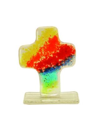 Glaskreuz Regenbogen, auf Sockel (klein)