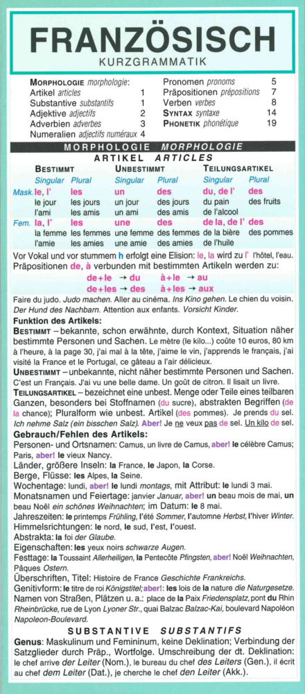 Leporello: Französisch Kurzgrammatik - Die komplette Grammatik im Überblick main product photo