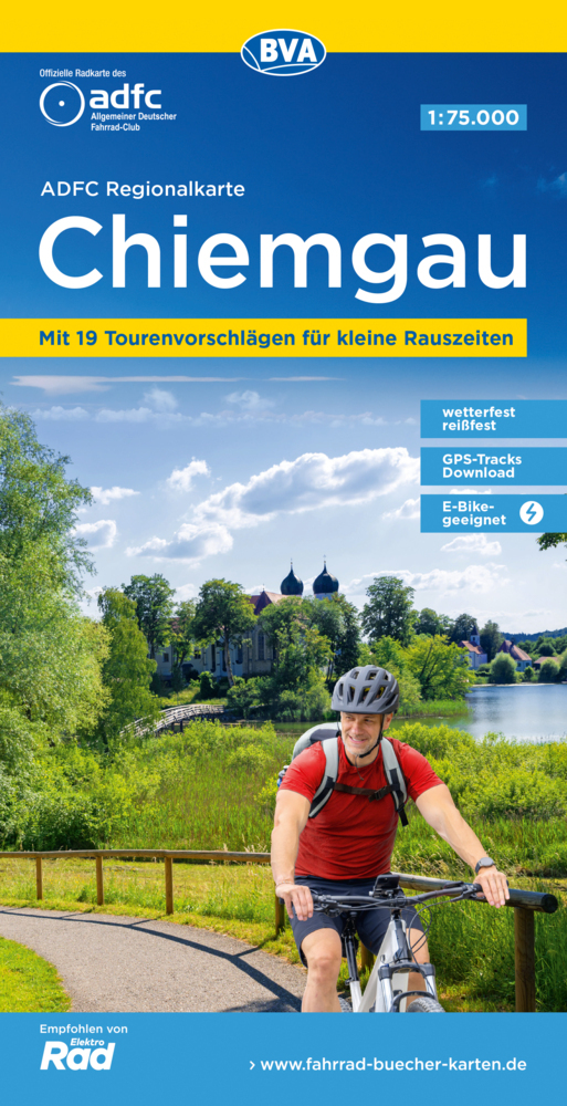 ADFC-Regionalkarte Chiemgau 1:75.000, mit Tagestourenvorschlägen, reiß- und wetterfest, E-Bike-geeignet, GPS-Tracks Download main product photo