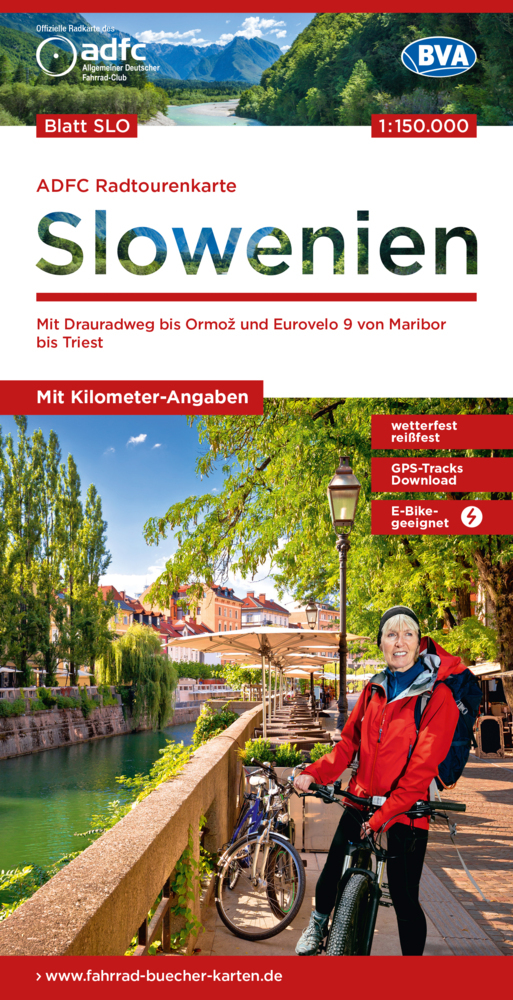 ADFC-Radtourenkarte SLO Slowenien 1:150.000, reiß- und wetterfest, E-Bike geeignet, GPS-Tracks Download, mit Kilometer-Angaben main product photo