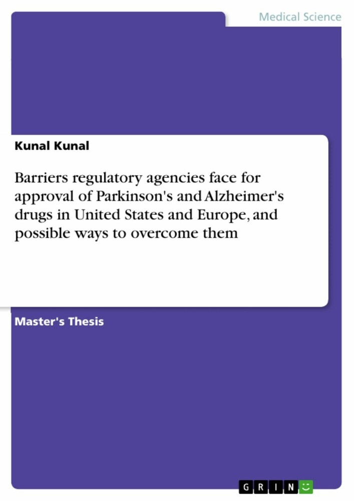 Barriers regulatory agencies face for approval of Parkinson's and Alzheimer's drugs in United States and Europe, and possible ways to overcome them main product photo