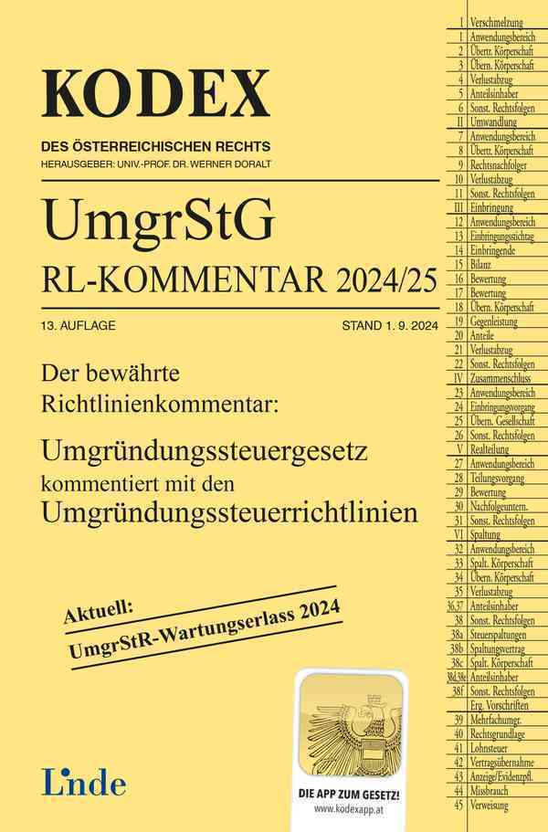 KODEX Umgründungssteuergesetz-Richtlinienkommentar 2024/25 main product photo