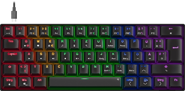 SPEEDLINK ATMOS RGB Rainbow Mechanical 60% Gaming Keyboard with brown switches, black - DE layout main product photo
