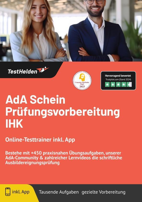 AdA Schein Prüfungsvorbereitung IHK: Online-Testtrainer inkl. App | Bestehe mit +450 praxisnahen Übungsaufgaben, unserer AdA-Community & zahlreicher Lernvideos die schriftliche Ausbildereignungsprüfung main product photo