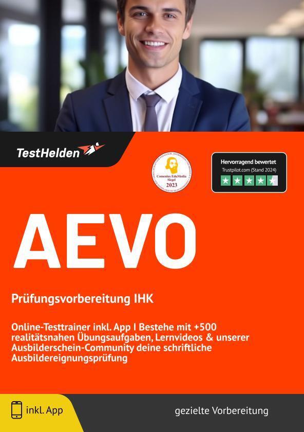 AEVO Prüfungsvorbereitung IHK - Online-Testtrainer inkl. App I Bestehe mit +500 realitätsnahen Übungsaufgaben, Lernvideos & unserer Ausbilderschein-Community deine schriftliche Ausbildereignungsprüfung main product photo
