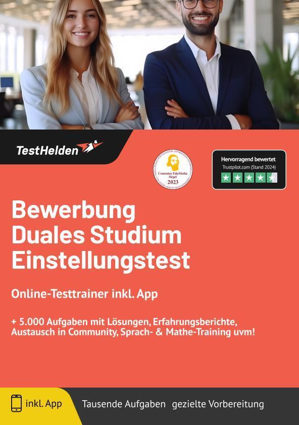 Bewerbung duales Studium Einstellungstest: Online-Testtrainer inkl. App I + 5.000 Aufgaben mit Lösungen, Erfahrungsberichte, Austausch in Community, Sprach- & Mathe-Training uvm! main product photo