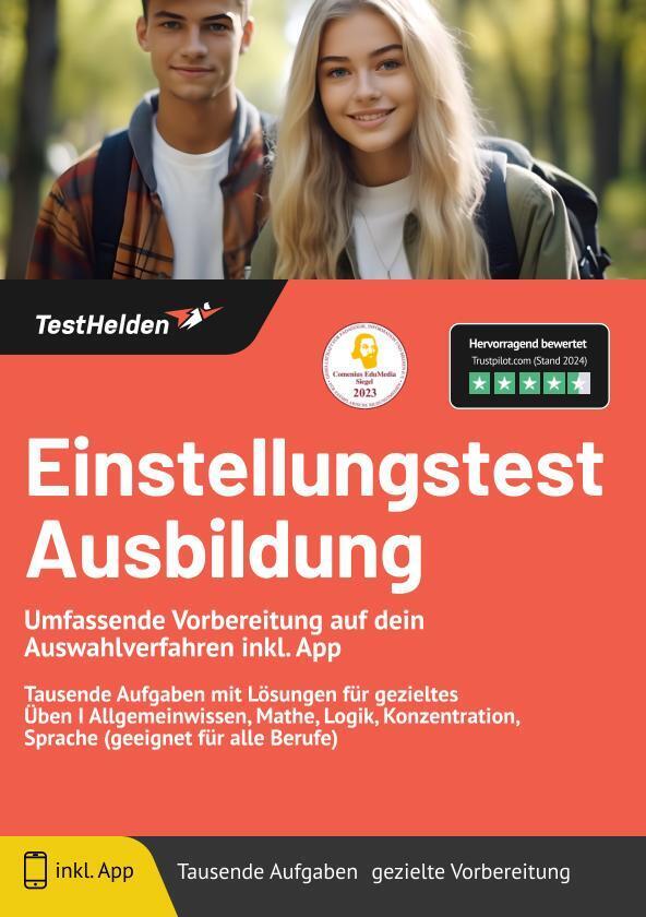 Einstellungstest Ausbildung - Umfassende Vorbereitung auf dein Auswahlverfahren inkl. App. Tausende Aufgaben mit Lösungen für gezieltes Üben I Allgemeinwissen, Mathe, Logik, Konzentration, Sprache (geeignet für alle Berufe) main product photo
