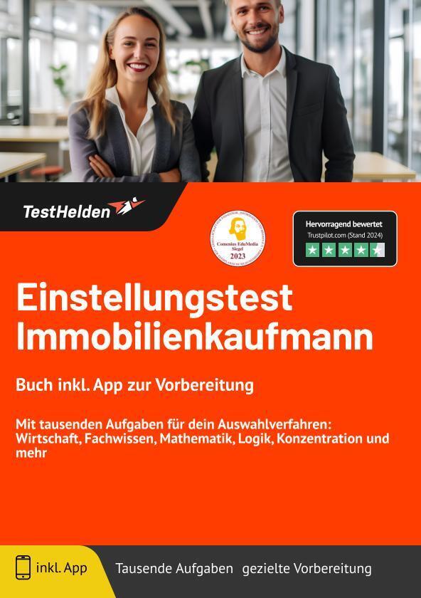 Einstellungstest Immobilienkaufmann - Buch inkl. App zur Vorbereitung. Mit tausenden Aufgaben für dein Auswahlverfahren: Wirtschaft, Fachwissen, Mathematik, Logik, Konzentration und mehr main product photo