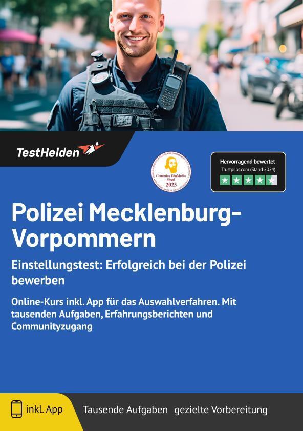 Polizei Mecklenburg-Vorpommern Einstellungstest: Bewerbung & Auswahlverfahren meistern! Mathe, Logik, polizeiliches Fachwissen, Konzentration und mehr! main product photo