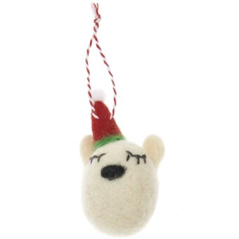 Filzbär mit Weihnachtsmütze weiß