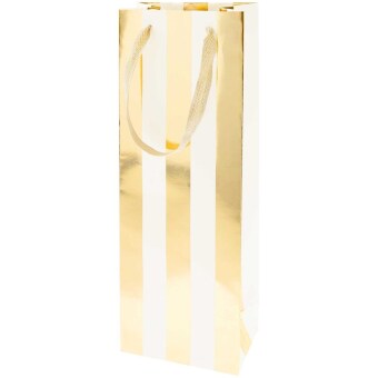 Flaschentüte Streifen, Creme/Gold, FSC MIX