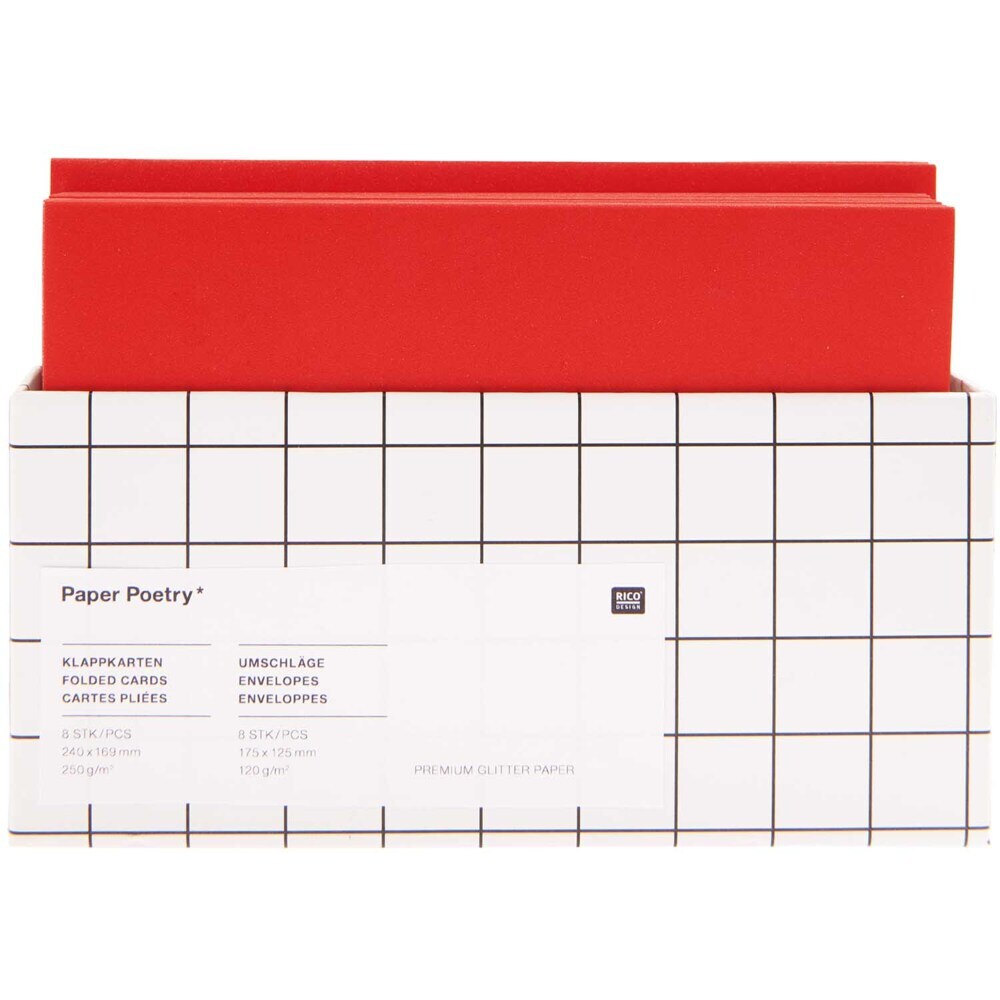Karten- und Umschlagset Glitter, Rot Matt, FSC MIX, 8 Karten mit Umschlägen main product photo
