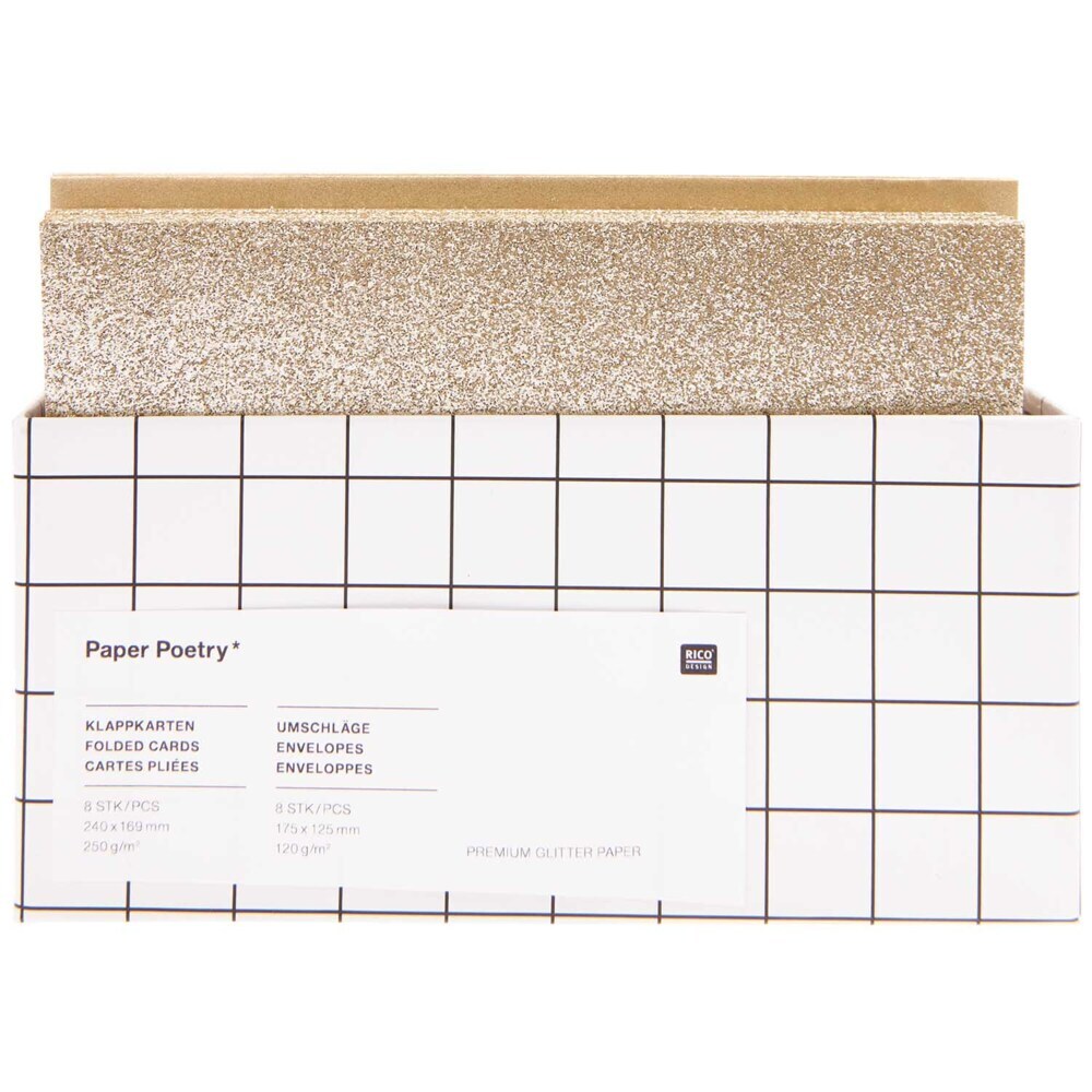 Karten- und Umschlagset Glitter, Gold, FSC MIX, 8 Karten mit Umschlägen main product photo