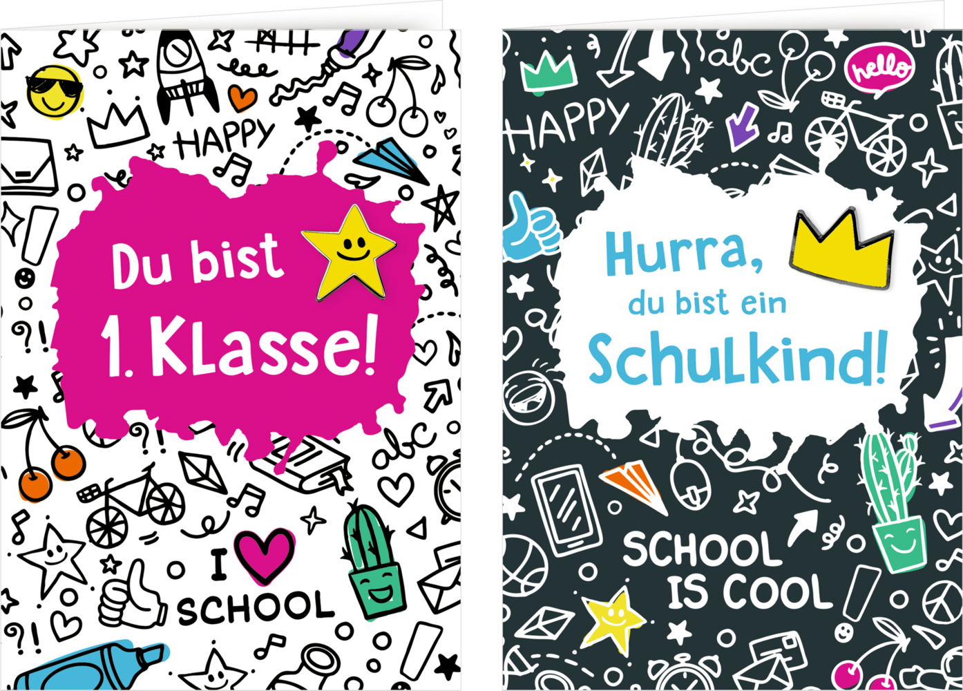 Grußkarte mit Wegbegleiter-Pin - Du bist 1. Klasse / Hurra, du bist ein Schulkind! main product photo