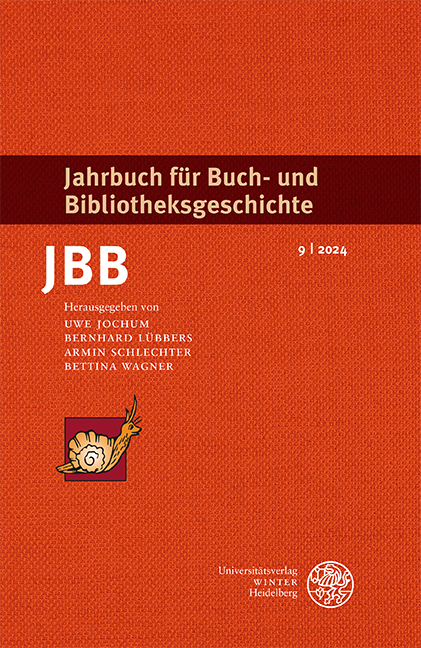 Jahrbuch für Buch- und Bibliotheksgeschichte 9 | 2024 main product photo