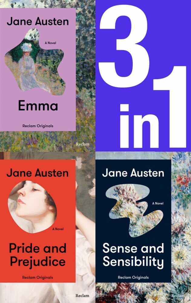 Jane Austen: Three Novels in One (3in1-Bundle). Emma, Pride and Prejudice, Sense and Sensibility main product photo