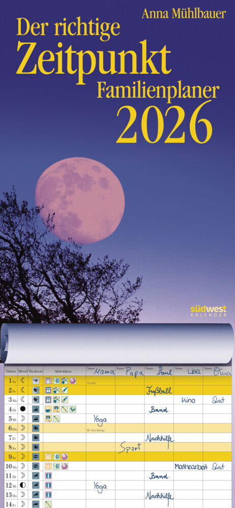 Der richtige Zeitpunkt Familienplaner 2026 - Monats-Wandkalender zum Aufhängen, mit Spiralbindung, 22,4 x 48,5 cm main product photo