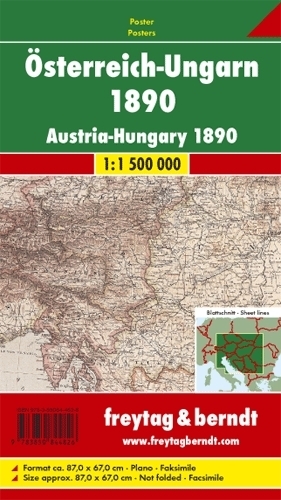 Österreich-Ungarn 1890, Historische Karte, Poster 1:1,5 Mio. main product photo