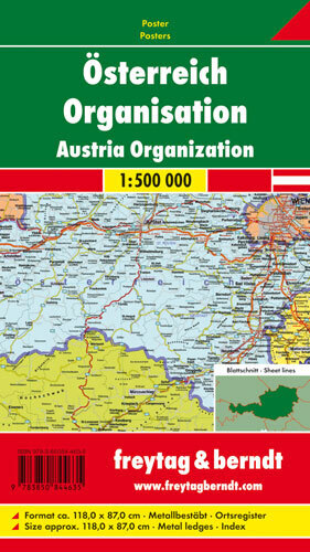 Österreich Organisation, 1:500.000, Poster metallbestäbt main product photo
