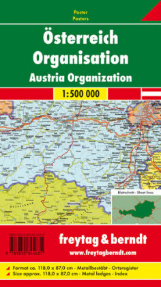 Österreich Organisation, 1:500.000, Poster metallbestäbt