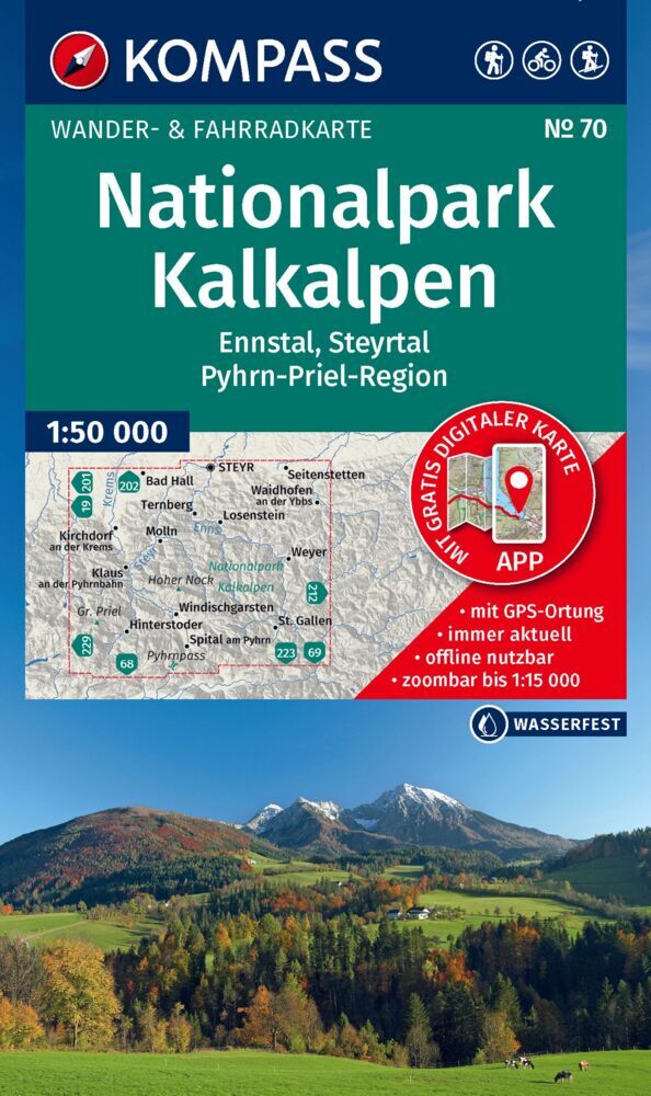 KOMPASS Wanderkarte 70 Nationalpark Kalkalpen, Ennstal, Steyrtal, Pyhrn-Priel-Region 1:50.000 main product photo
