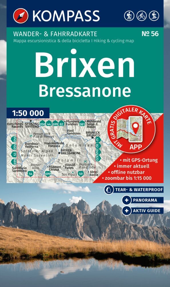 KOMPASS Wanderkarte 56 Brixen / Bressanone 1:50.000 main product photo