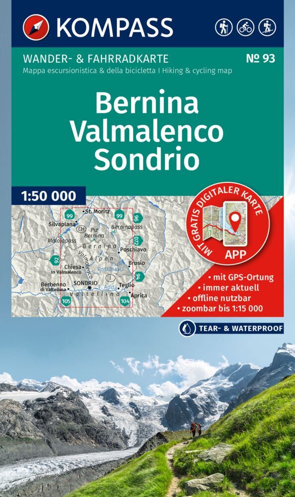 KOMPASS Wanderkarte 93 Bernina, Valmalenco, Sondrio 1:50.000 main product photo