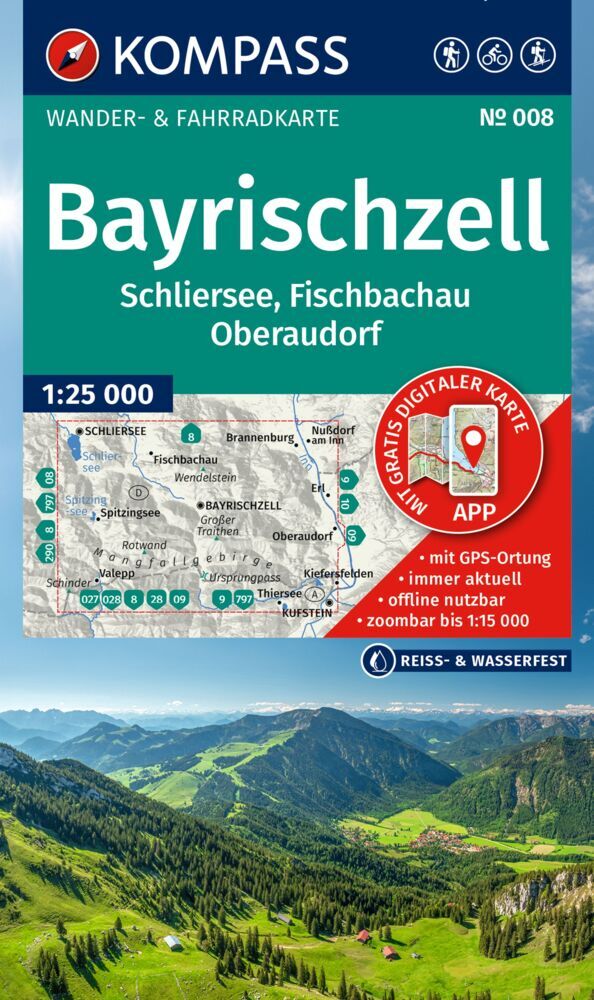 KOMPASS Wanderkarte 008 Bayrischzell, Schliersee, Fischbachau, Oberaudorf 1:25.000 main product photo