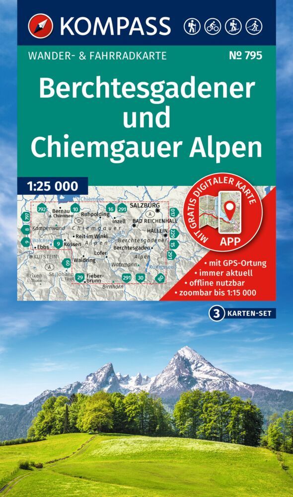 KOMPASS Wanderkarten-Set 795 Berchtesgadener und Chiemgauer Alpen (3 Karten) 1:25.000 main product photo