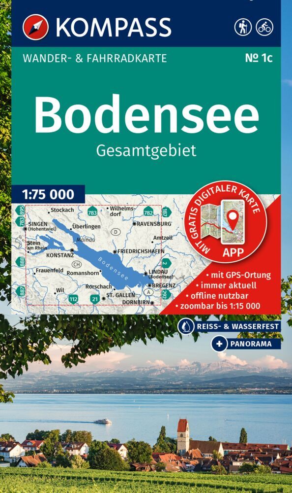 KOMPASS Wanderkarte 1c Bodensee Gesamtgebiet 1:75.000 main product photo