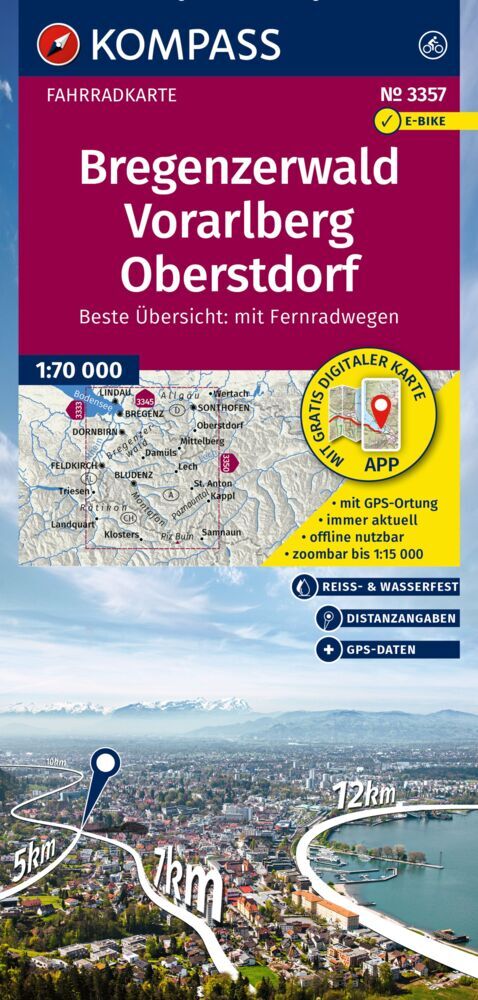 KOMPASS Fahrradkarte 3357 Bregenzerwald, Vorarlberg, Oberstdorf 1:70.000 main product photo