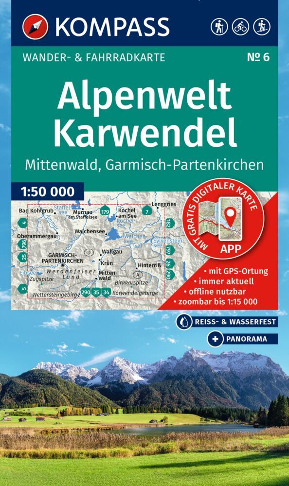 KOMPASS Wanderkarte 6 Alpenwelt Karwendel Mittenwald, Garmisch-Partenkirchen 1:50.000 main product photo