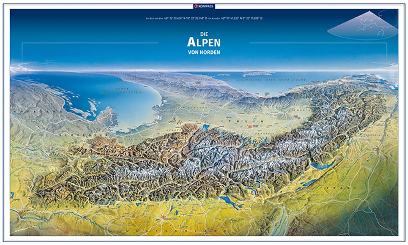 KOMPASS Panorama-Poster Die Alpen von Norden main product photo