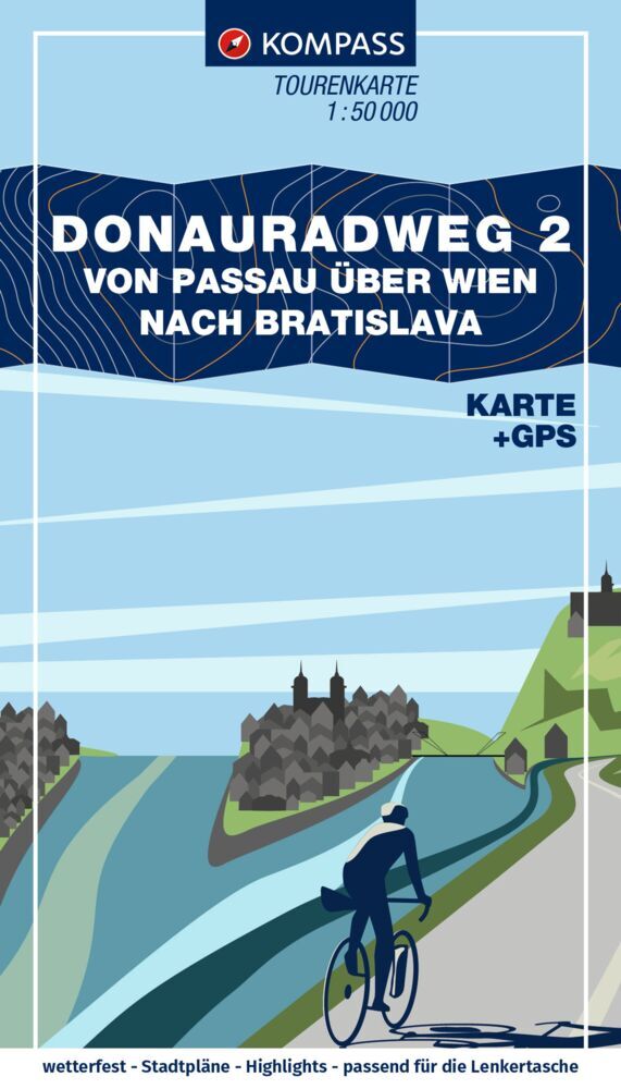 KOMPASS Fahrrad-Tourenkarte Donauradweg 2, von Passau über Wien nach Bratislava 1:50.000 main product photo