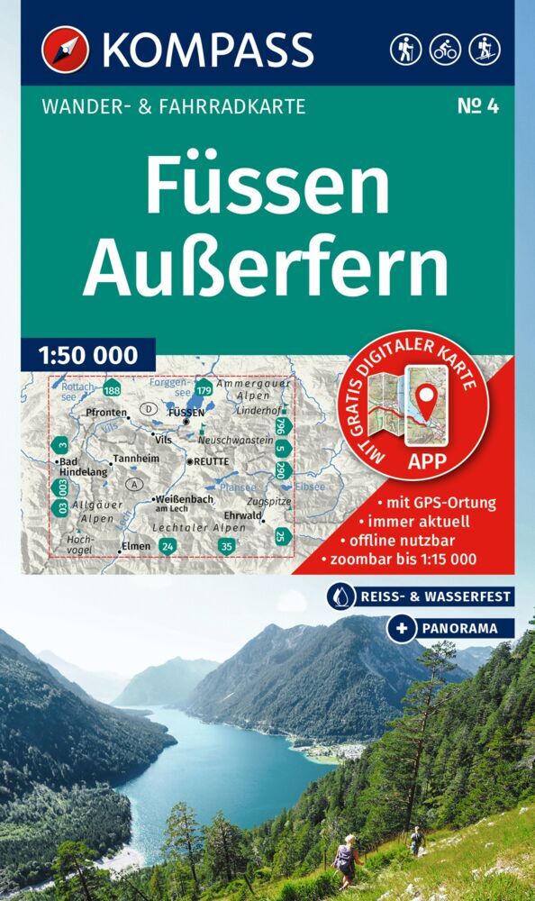 KOMPASS Wanderkarte 4 Füssen, Außerfern 1:50.000 main product photo
