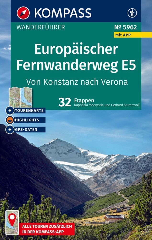 KOMPASS Wanderführer Europäischer Fernwanderweg E5, Von Konstanz nach Verona, 32 Etappen mit Extra-Tourenkarte main product photo