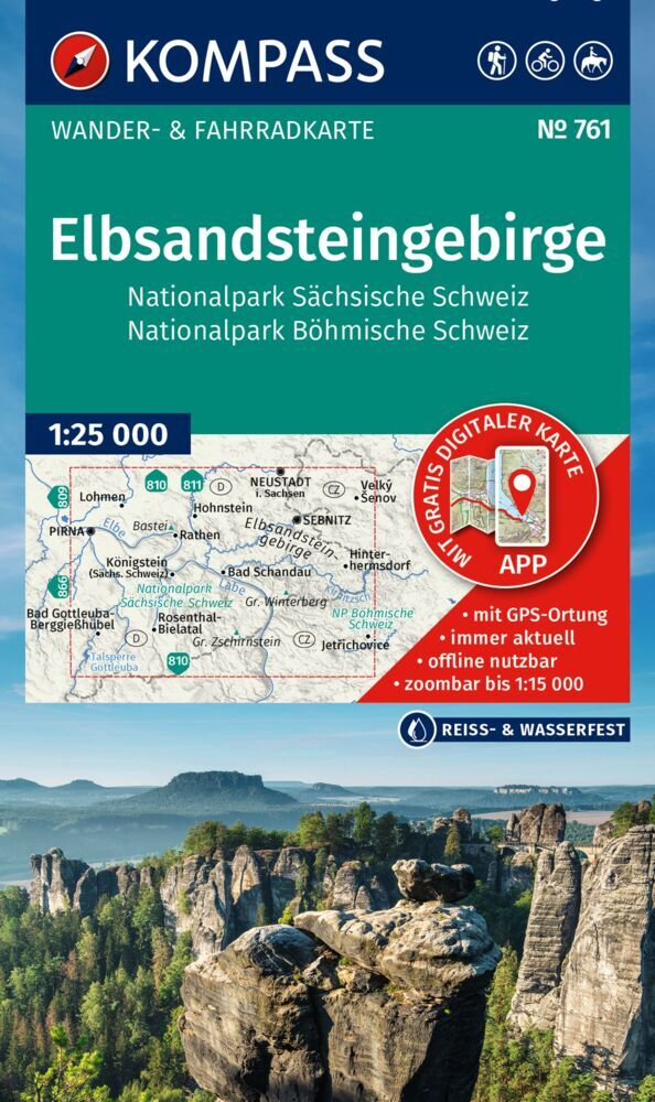 KOMPASS Wanderkarte 761 Elbsandsteingebirge, Nationalpark Sächsische Schweiz, Nationalpark Böhmische Schweiz 1:25.000 main product photo