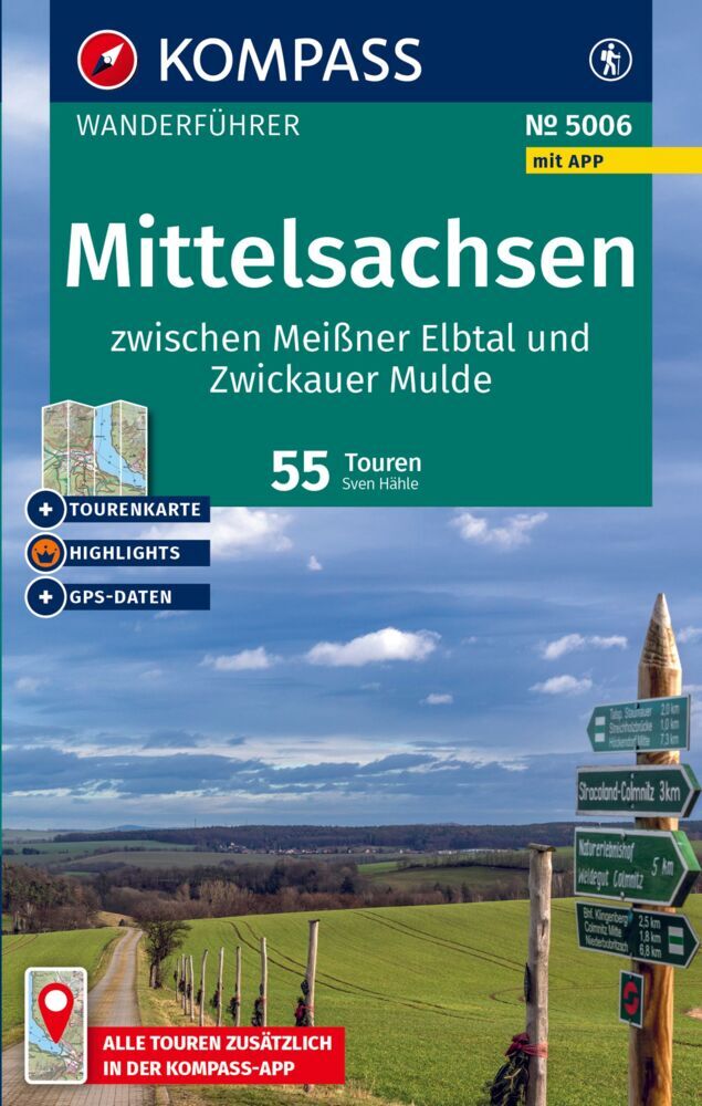 KOMPASS Wanderführer Mittelsachsen zwischen Meißner Elbtal und Zwickauer Mulde, 55 Touren mit Extra-Tourenkarte main product photo