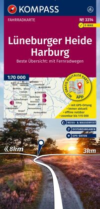 KOMPASS Fahrradkarte 3314 Lüneburger Heide, Harburg 1:70.000