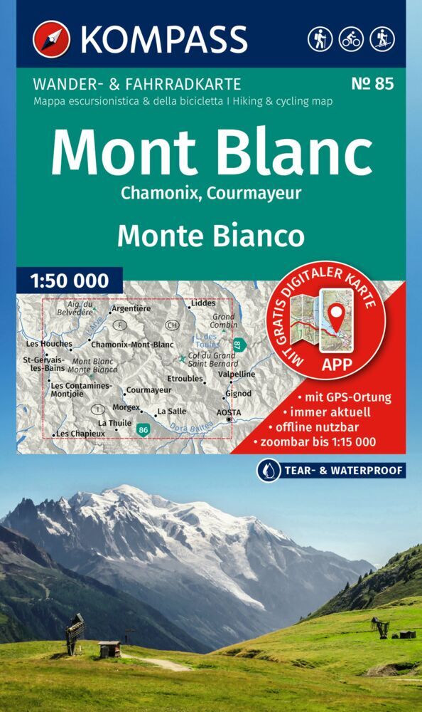 KOMPASS Wanderkarte 85 Mont Blanc / Monte Bianco 1:50.000 main product photo