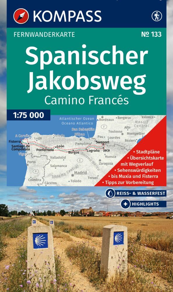 KOMPASS Wanderkarte 133 Spanischer Jakobsweg, Camino Francés 1:100.000 main product photo