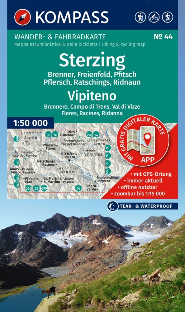 KOMPASS Wanderkarte 44 Sterzing / Vipiteno 1:50.000 main product photo