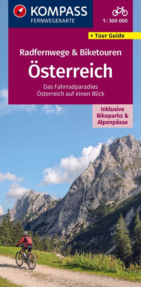 KOMPASS Radfernwegekarte Radfernwege & Biketouren Österreich - Übersichtskarte 1:300.000 main product photo