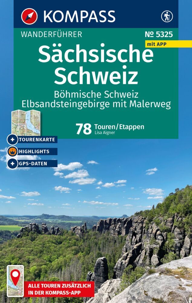 KOMPASS Wanderführer Sächsische Schweiz, Böhmische Schweiz, Elbsandsteingebirge mit Malerweg, 78 Touren/Etappen mit Extra-Tourenkarte main product photo