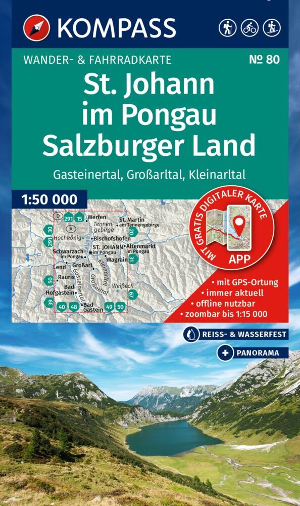 KOMPASS Wanderkarte 80 St. Johann im Pongau, Salzburger Land 1:50.000 main product photo